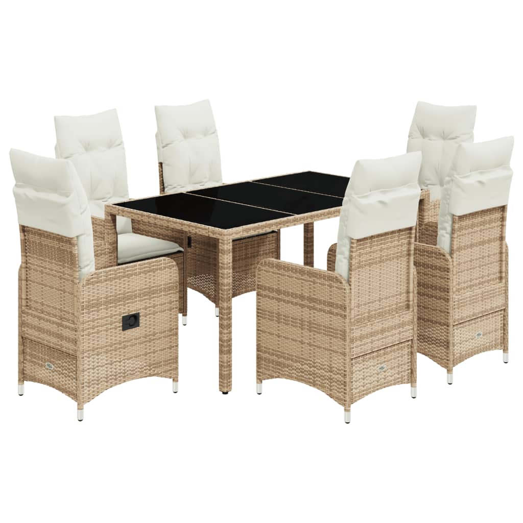 vidaXL Set de mesa y sillas de jardín 7 pzas y cojines ratán PE beige