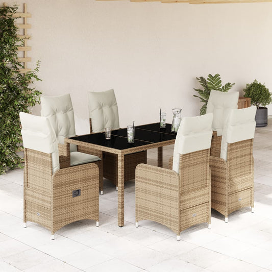 vidaXL Set de mesa y sillas de jardín 7 pzas y cojines ratán PE beige