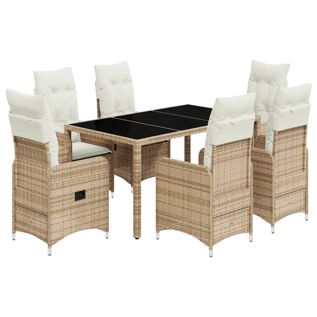 vidaXL Set de mesa y sillas de jardín 7 pzas y cojines ratán PE beige