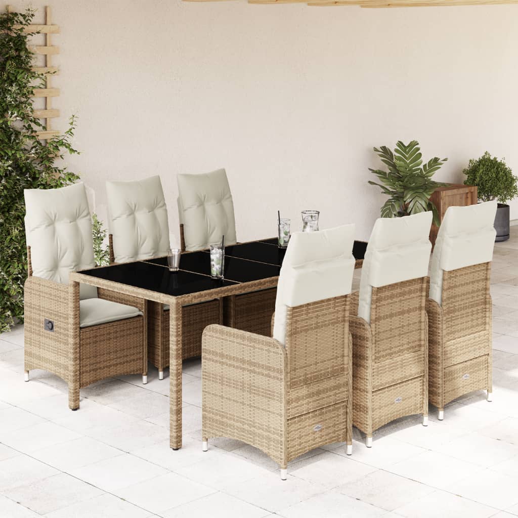 vidaXL Set de mesa y sillas de jardín 7 pzas y cojines ratán PE beige