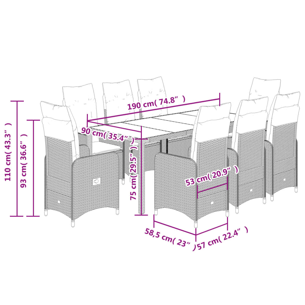 vidaXL Set de mesa y sillas de jardín 5 pzas y cojines ratán PE beige