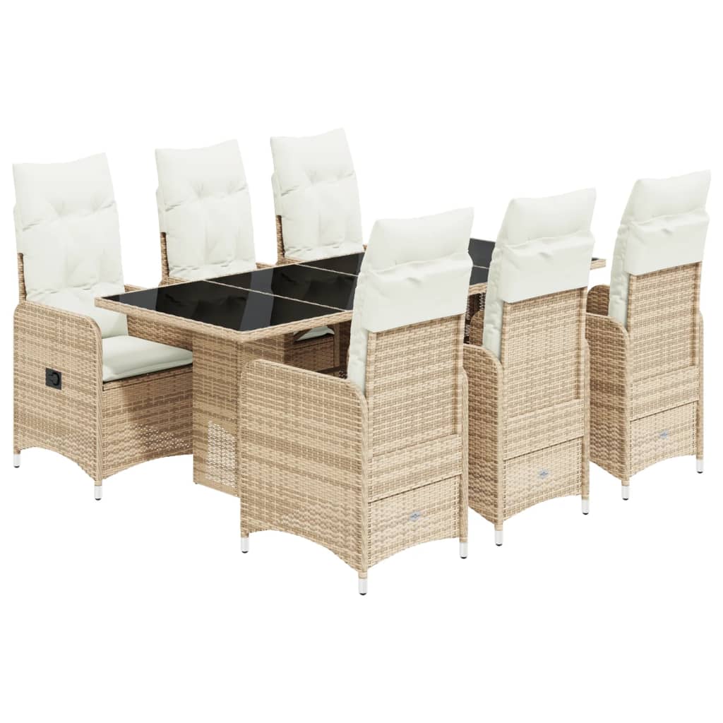 vidaXL Set de mesa y sillas de jardín 7 pzas y cojines ratán PE beige