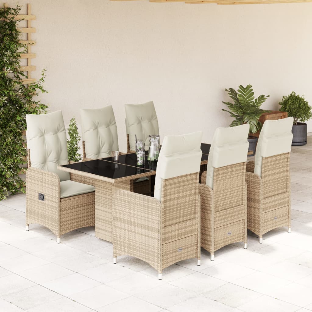 vidaXL Set de mesa y sillas de jardín 7 pzas y cojines ratán PE beige