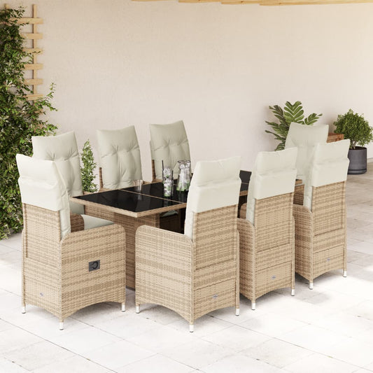 vidaXL Set de mesa y sillas de jardín 5 pzas y cojines ratán PE beige