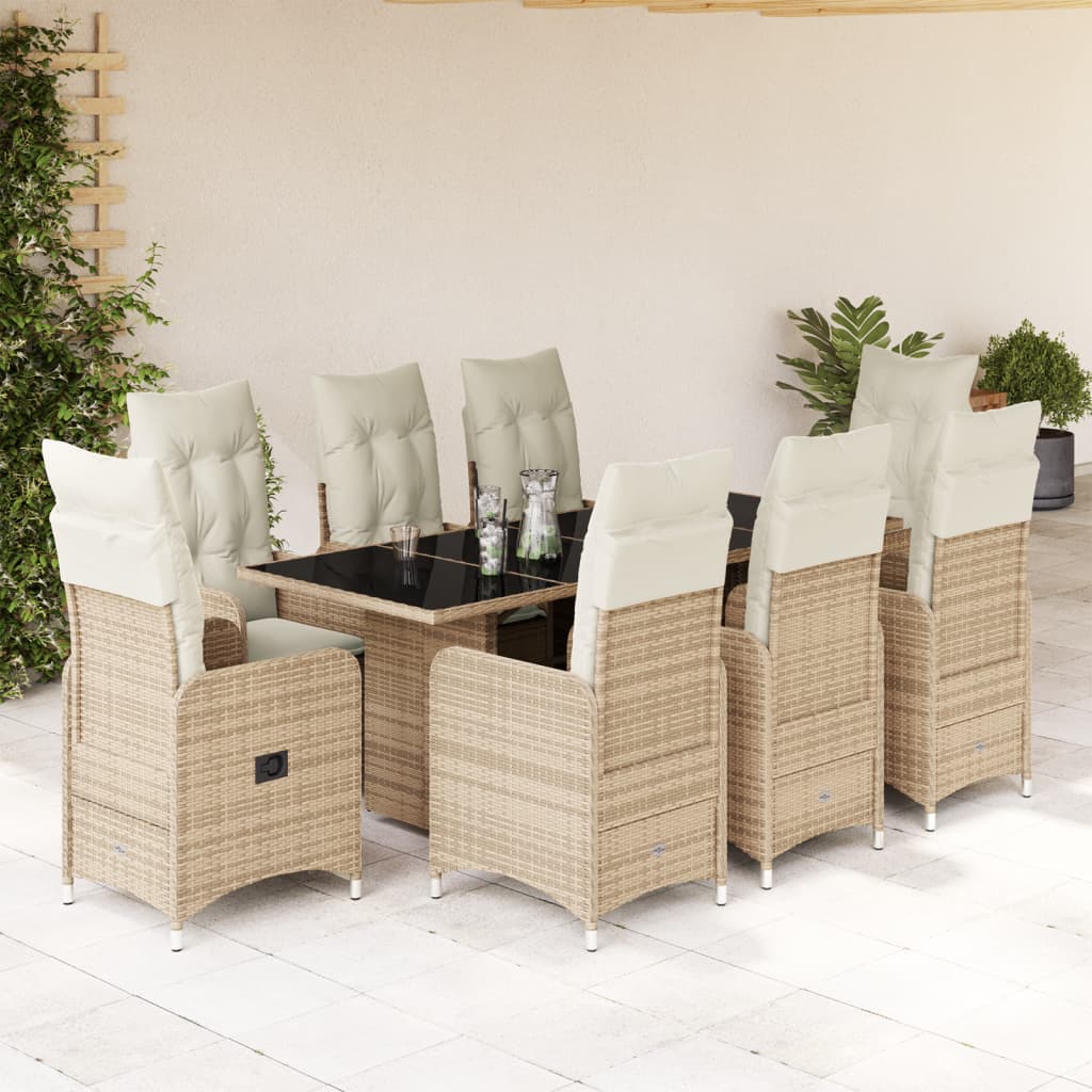 vidaXL Set de mesa y sillas de jardín 5 pzas y cojines ratán PE beige