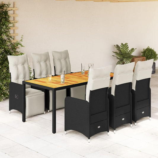 vidaXL Set de mesa y sillas de jardín 7 pzas y cojines ratán PE negro