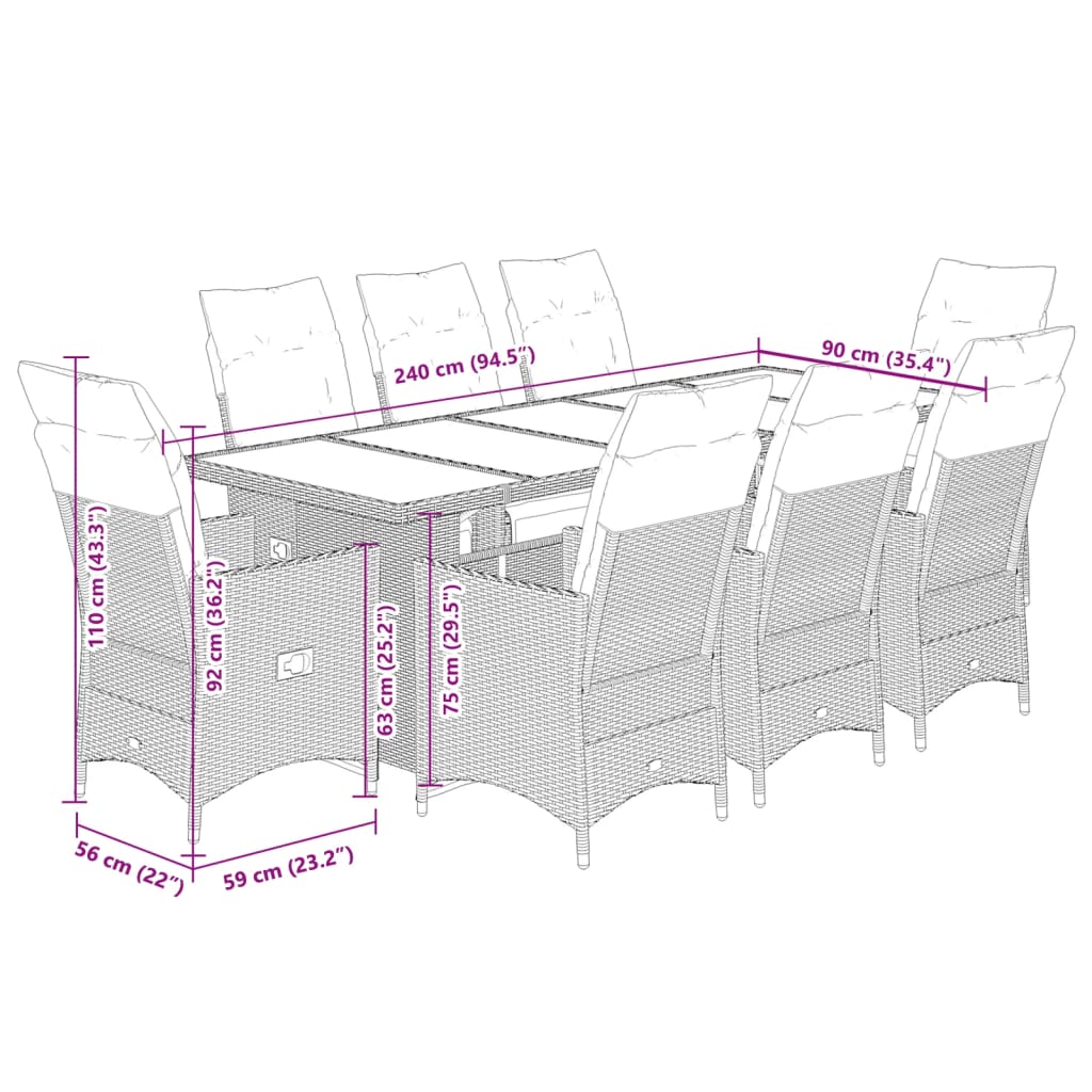 vidaXL Set de mesa y sillas de jardín 5 pzas y cojines ratán PE beige