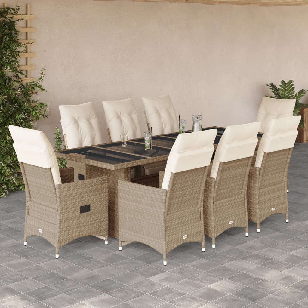 vidaXL Set de mesa y sillas de jardín 5 pzas y cojines ratán PE beige