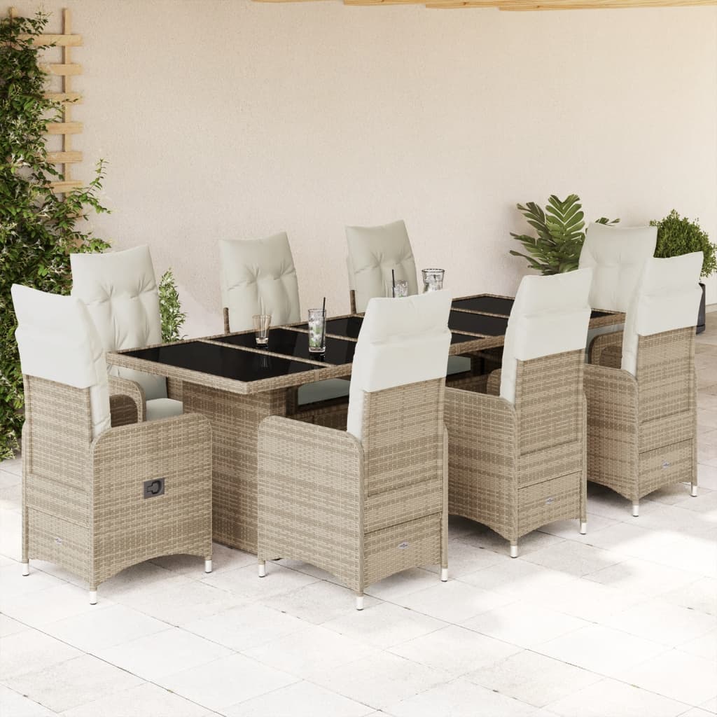 vidaXL Set de mesa y sillas de jardín 5 pzas y cojines ratán PE beige