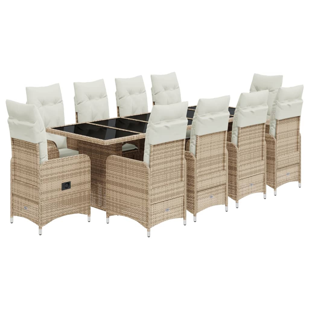 vidaXL Set de mesa y sillas de jardín 11 pzas y cojines ratán PE beige