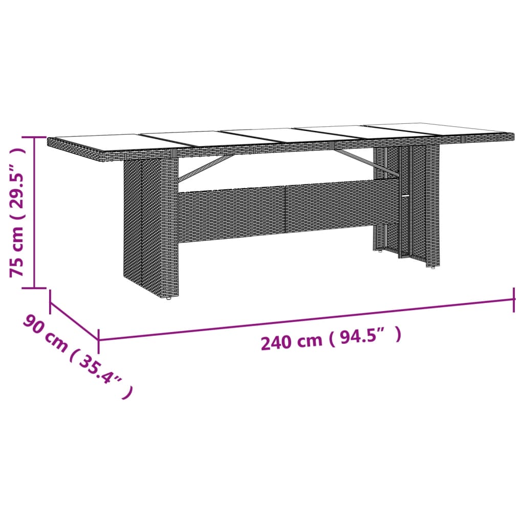 vidaXL Set de mesa y sillas de jardín 11 pzas y cojines ratán PE beige