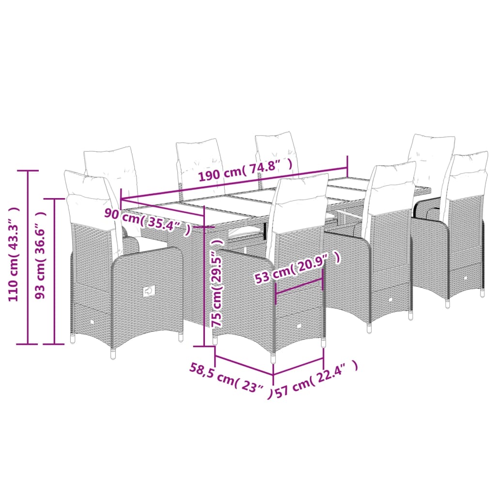 vidaXL Set de mesa y sillas de jardín 5 pzas y cojines ratán PE beige