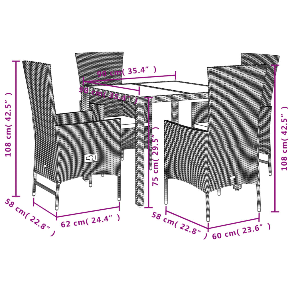 vidaXL Set comedor de jardín 5 pzas con cojines ratán sintético beige