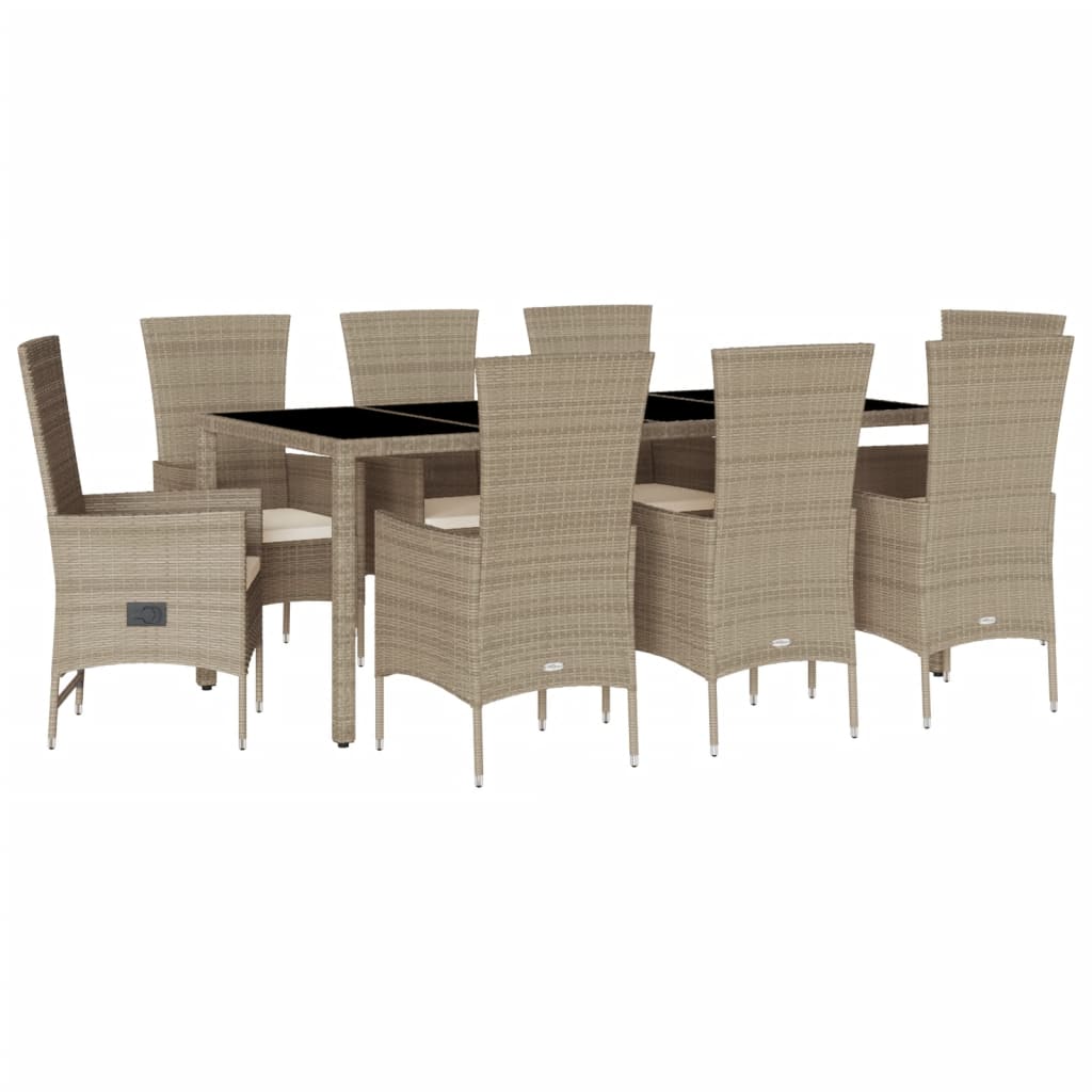 vidaXL Set comedor de jardín 9 pzas con cojines ratán sintético beige