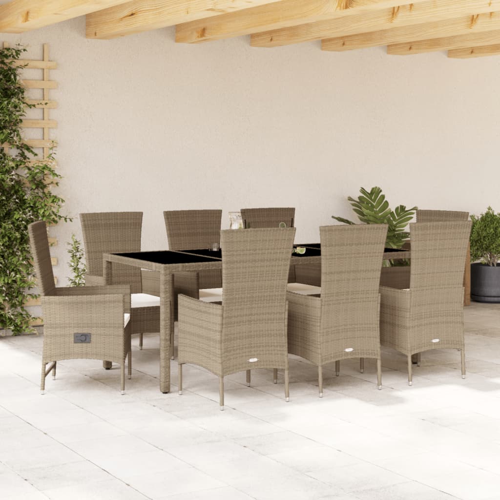 vidaXL Set comedor de jardín 9 pzas con cojines ratán sintético beige