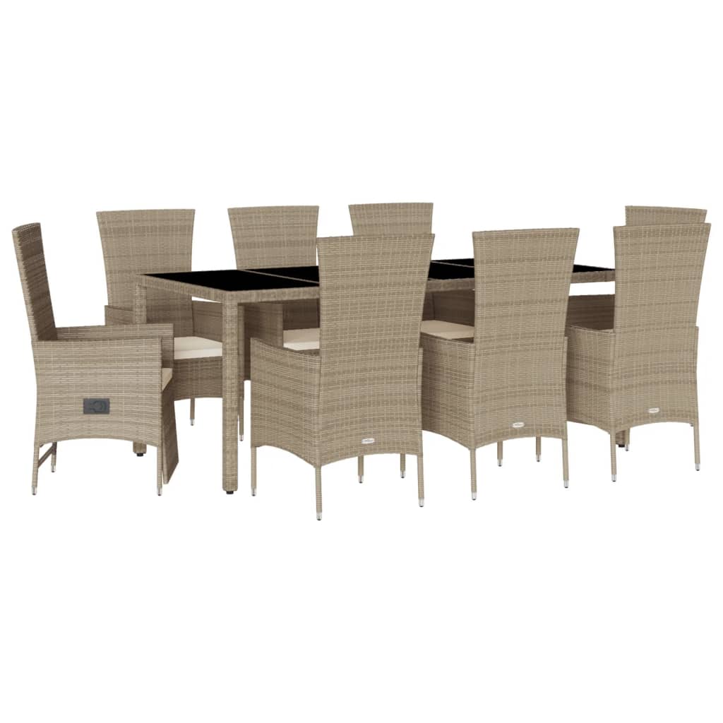 vidaXL Set comedor de jardín 9 pzas con cojines ratán sintético beige