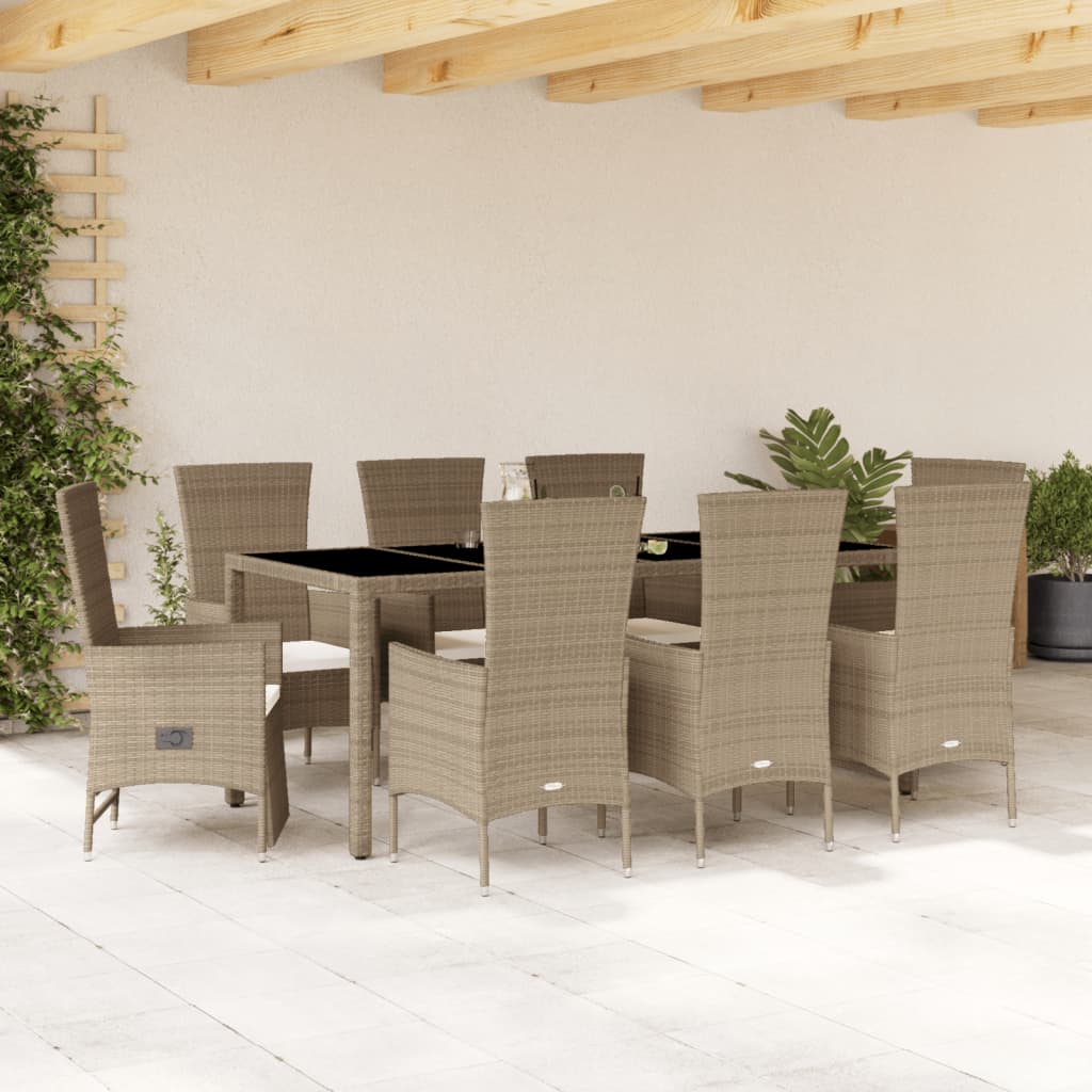 vidaXL Set comedor de jardín 9 pzas con cojines ratán sintético beige