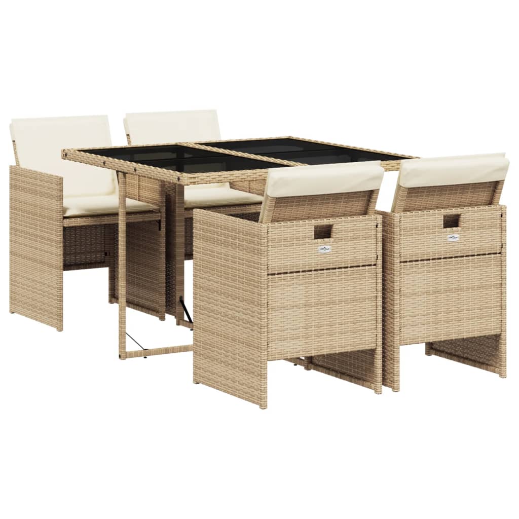 vidaXL Set comedor de jardín 5 pzas con cojines ratán sintético beige