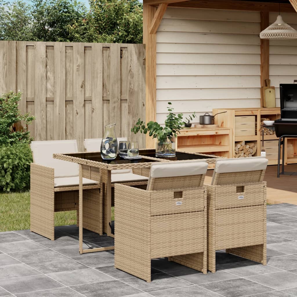 vidaXL Set comedor de jardín 5 pzas con cojines ratán sintético beige