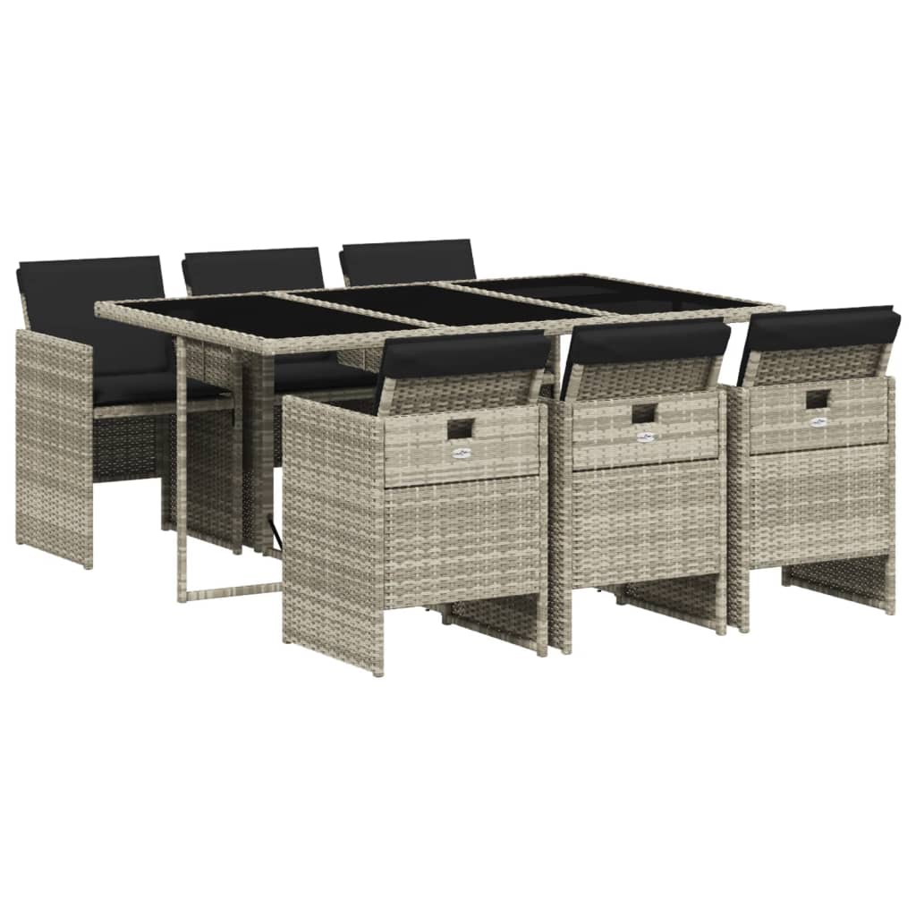 vidaXL Set comedor jardín 7 pzas y cojines ratán sintético gris claro