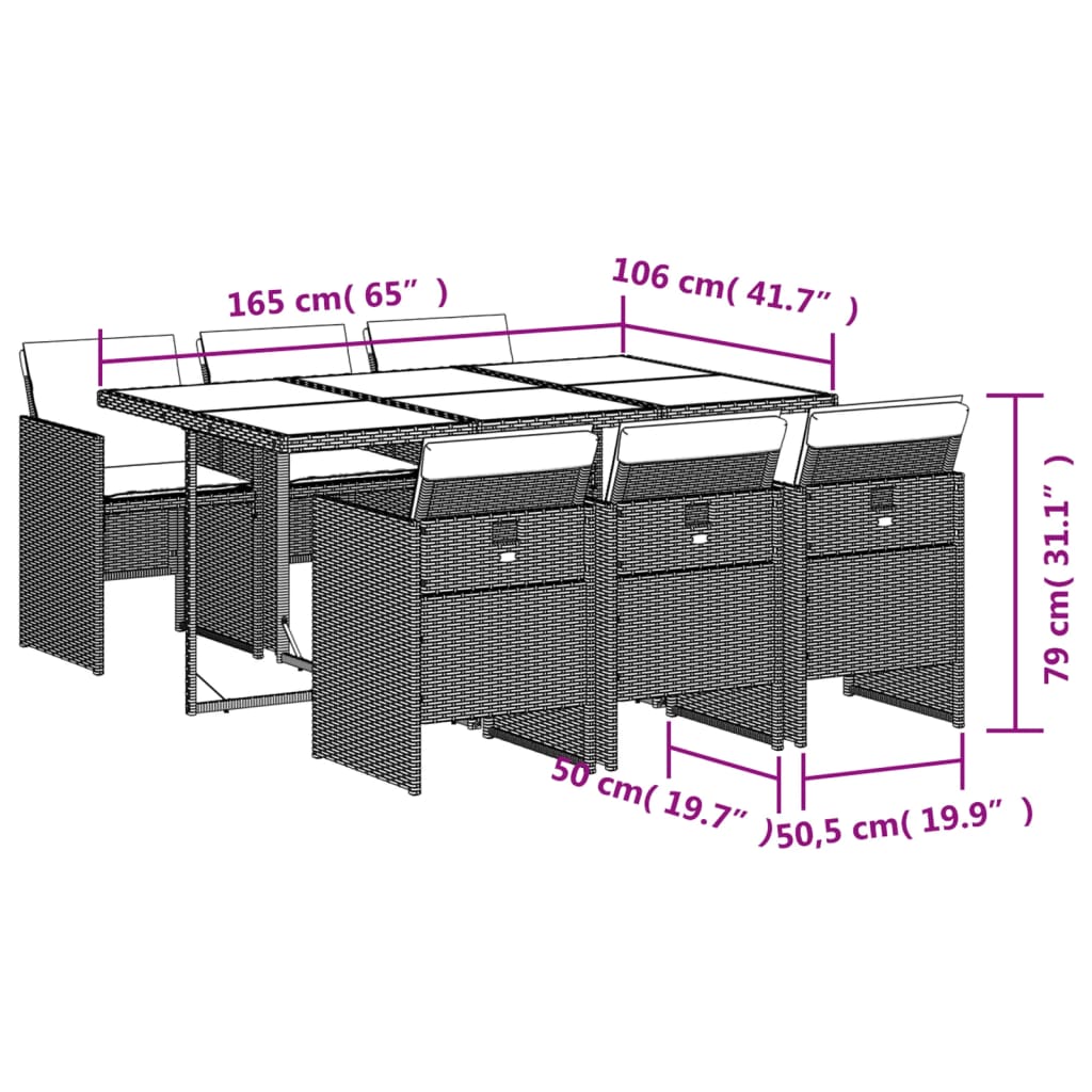 vidaXL Set comedor jardín 7 pzas y cojines ratán sintético gris claro