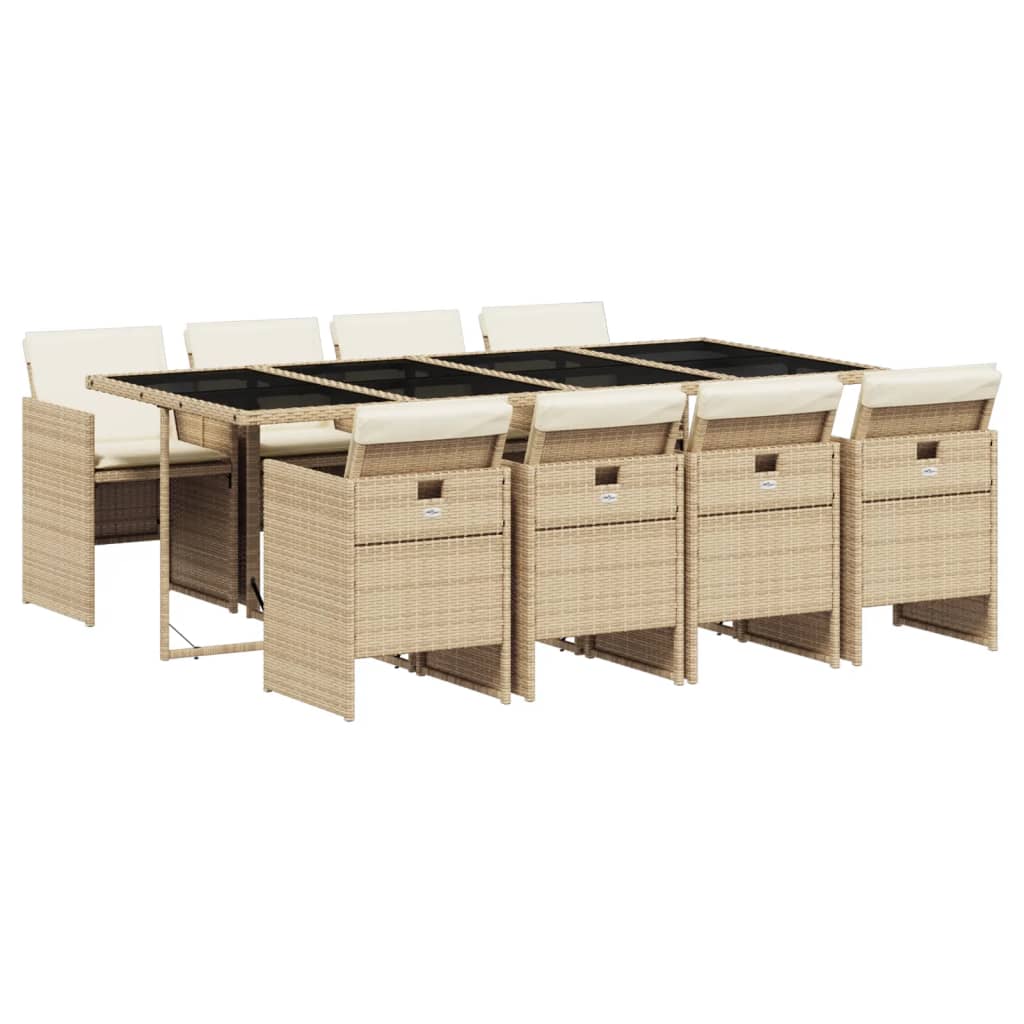 vidaXL Set comedor de jardín 9 pzas con cojines ratán sintético beige