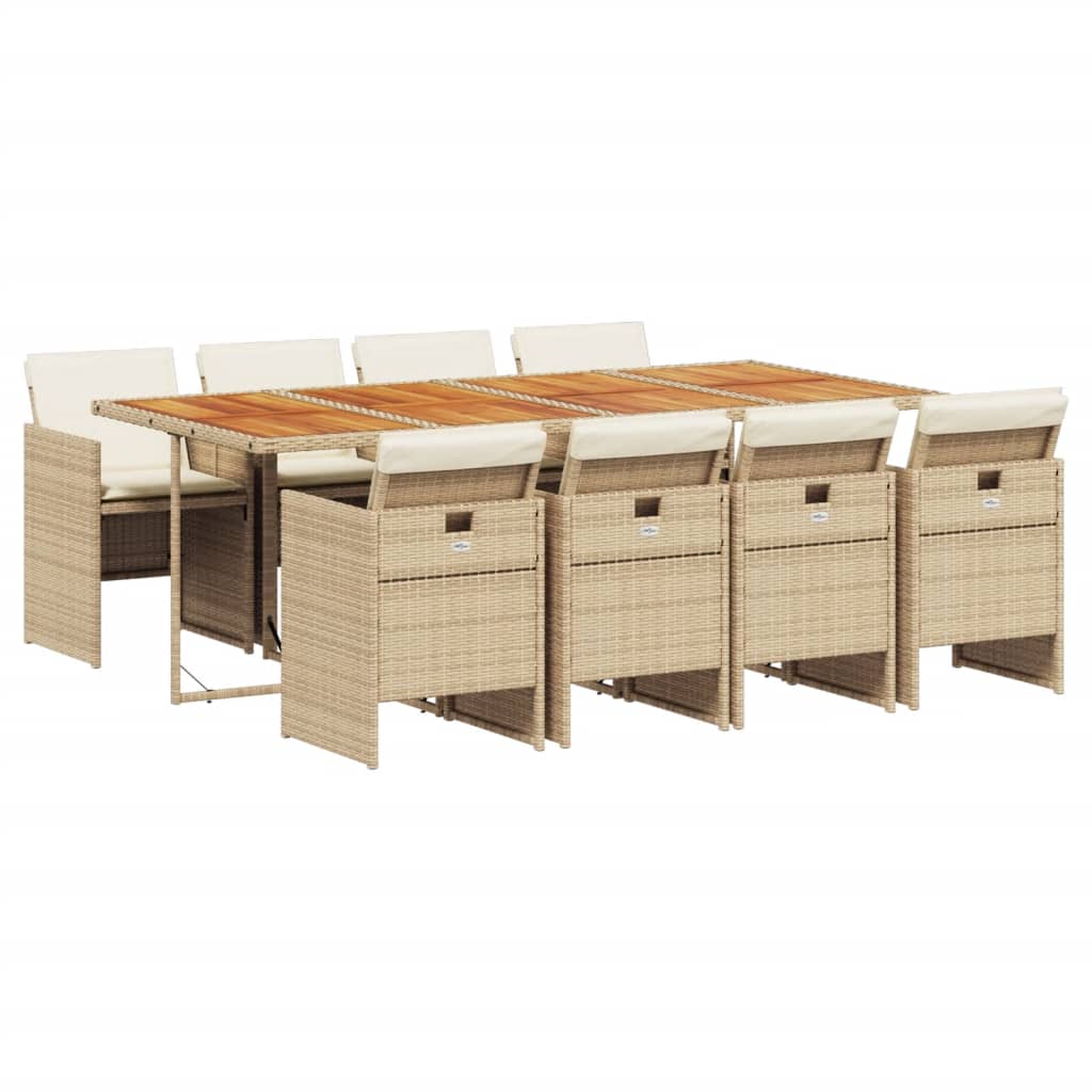 vidaXL Set comedor de jardín 9 pzas con cojines ratán sintético beige