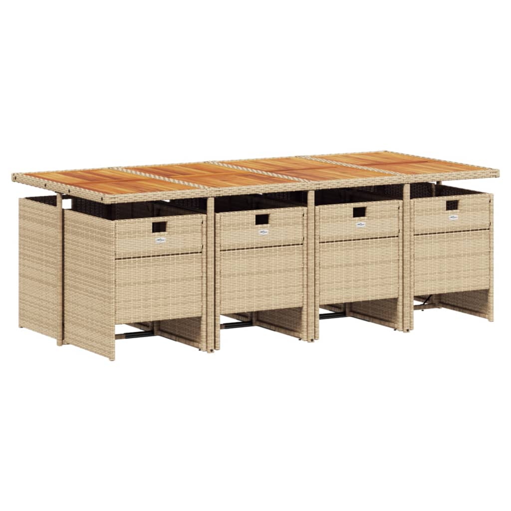 vidaXL Set comedor de jardín 9 pzas con cojines ratán sintético beige