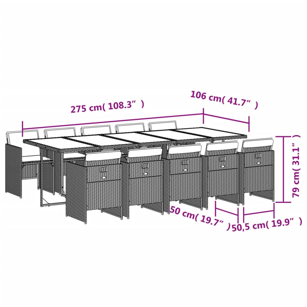 vidaXL Set comedor de jardín 11 pzas y cojines ratán sintético marrón