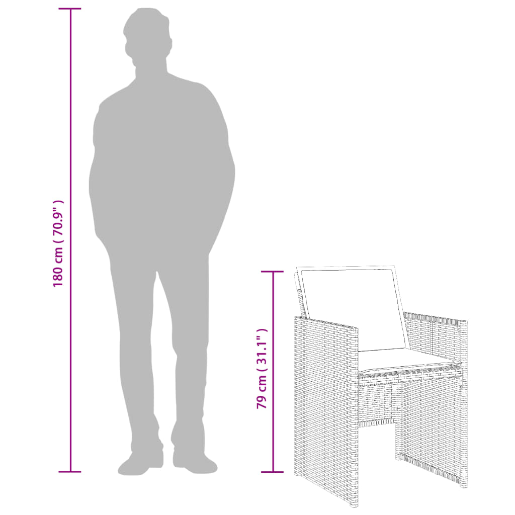 vidaXL Set comedor de jardín 11 pzas y cojines ratán sintético marrón