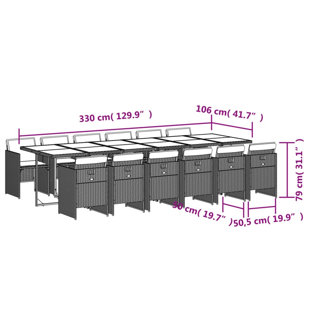 vidaXL Set muebles de jardín 13 pzas y cojines ratán sintético marrón