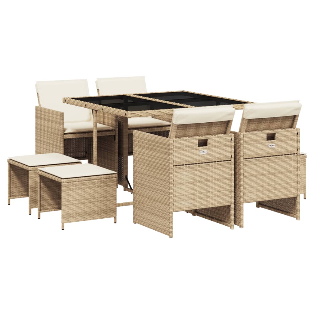 vidaXL Set comedor de jardín 9 pzas con cojines ratán sintético beige