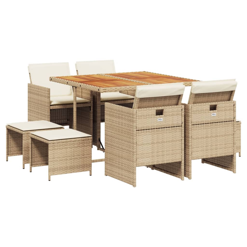 vidaXL Set comedor de jardín 9 pzas con cojines ratán sintético beige