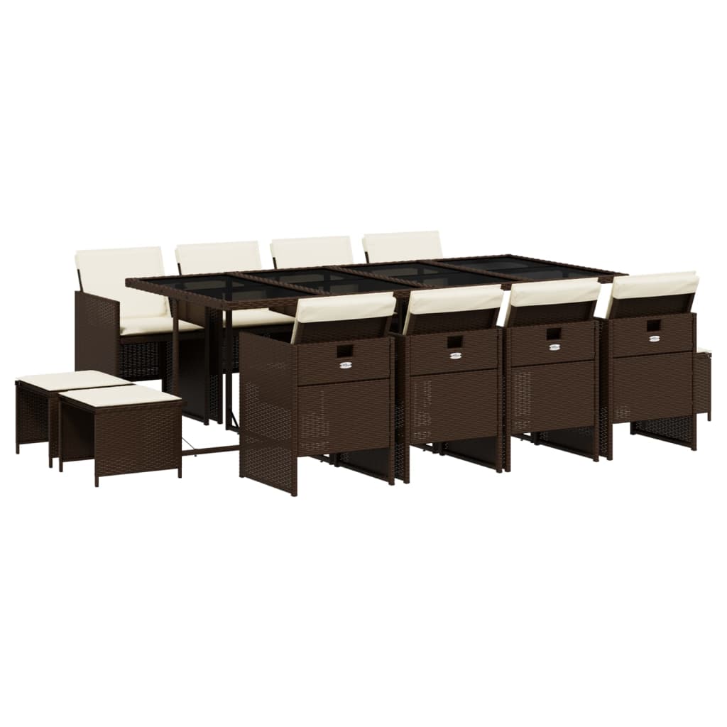 vidaXL Set muebles de jardín 13 pzas y cojines ratán sintético marrón