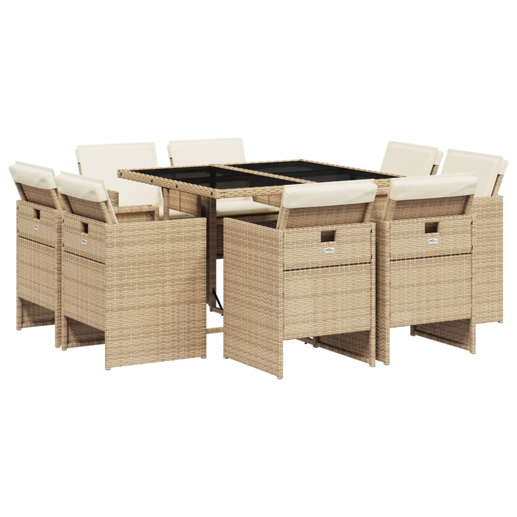 vidaXL Set comedor de jardín 9 pzas con cojines ratán sintético beige