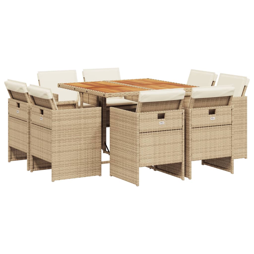 vidaXL Set comedor de jardín 9 pzas con cojines ratán sintético beige