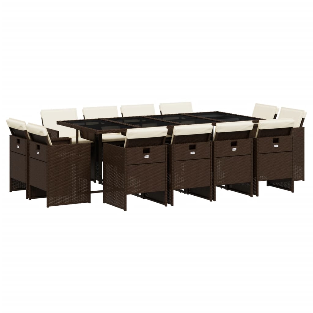 vidaXL Set muebles de jardín 13 pzas y cojines ratán sintético marrón