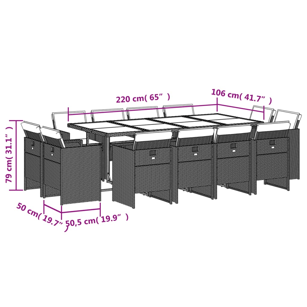 vidaXL Set muebles de jardín 13 pzas y cojines ratán sintético marrón