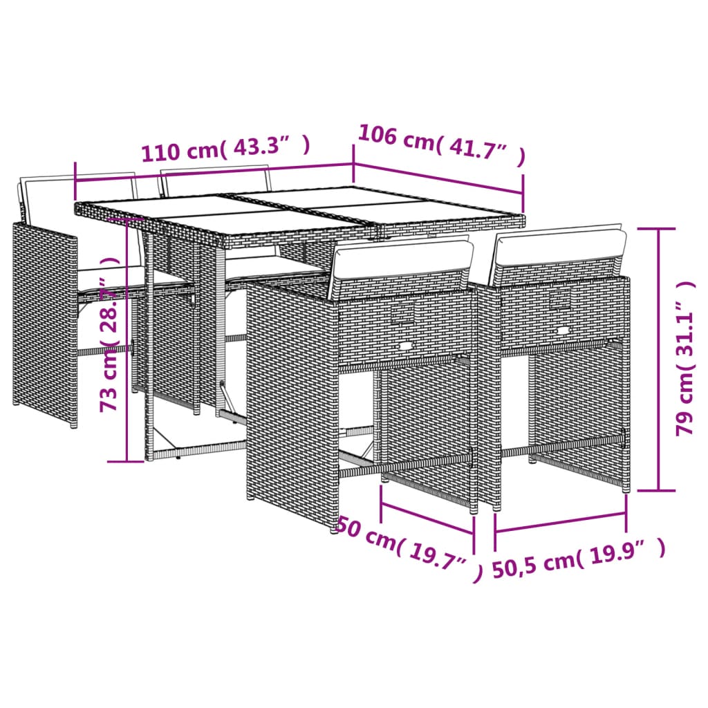 vidaXL Set comedor de jardín 5 piezas y cojines ratán sintético marrón