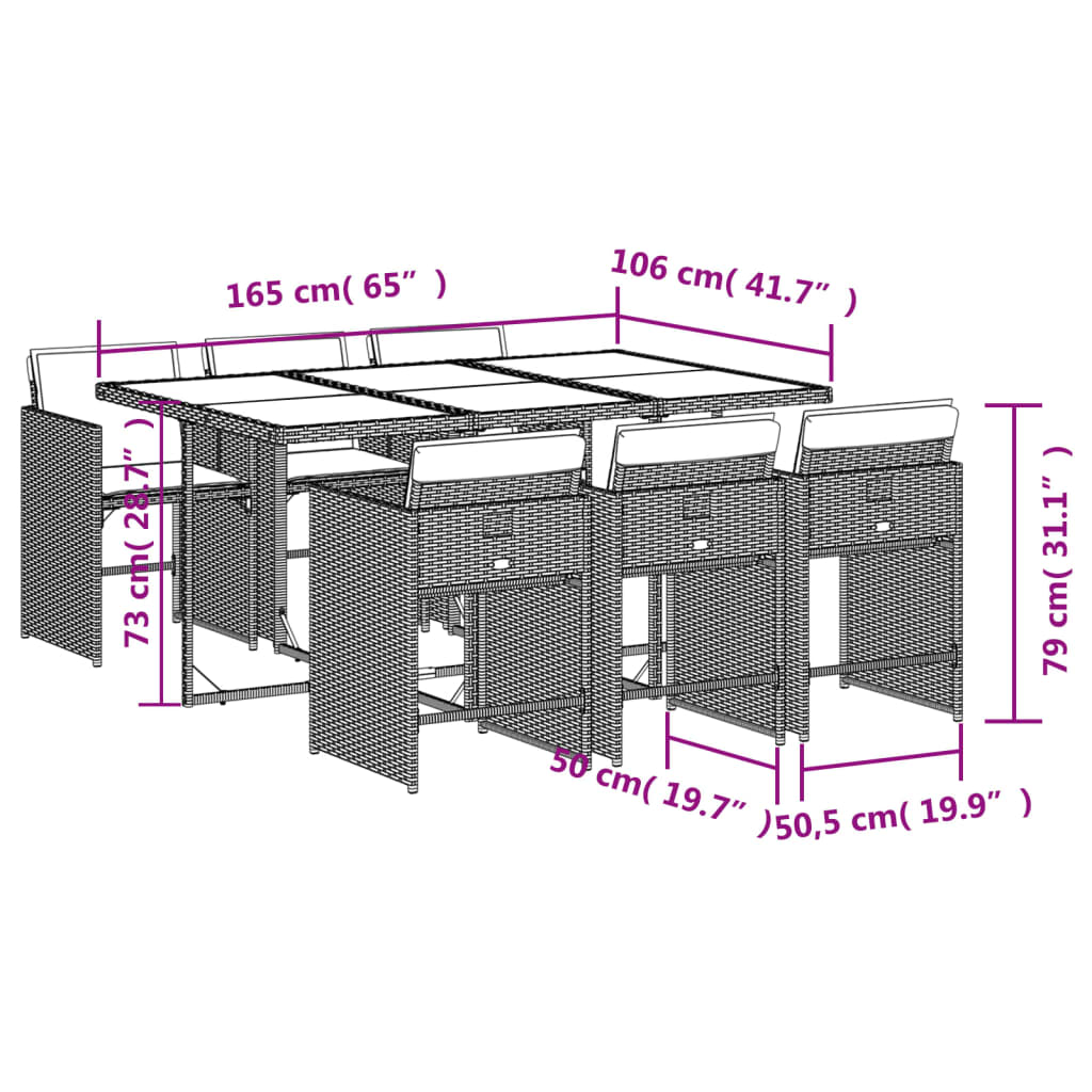 vidaXL Set comedor jardín 7 pzas y cojines ratán sintético gris claro