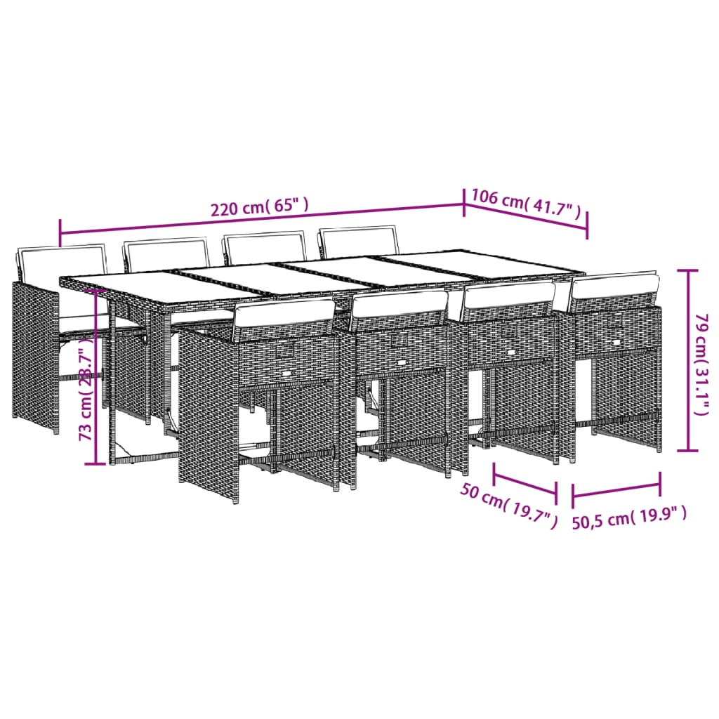 vidaXL Set comedor para jardín 9 pzas y cojines ratán sintético marrón