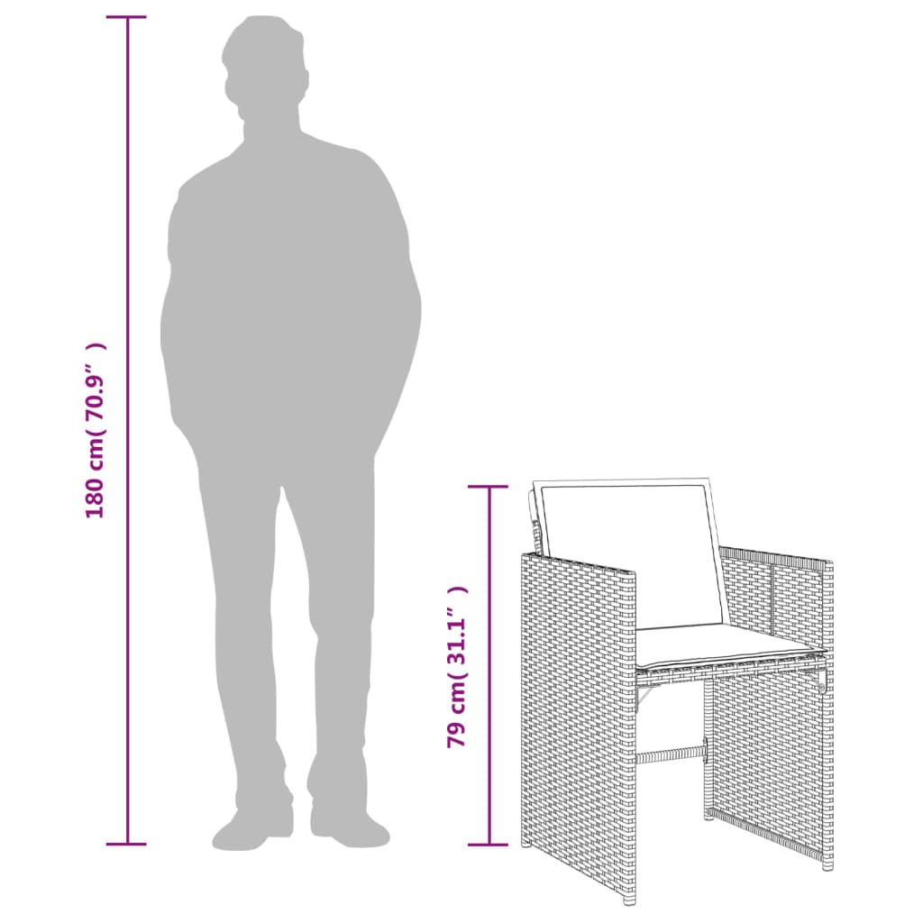 vidaXL Set comedor para jardín 9 pzas y cojines ratán sintético marrón