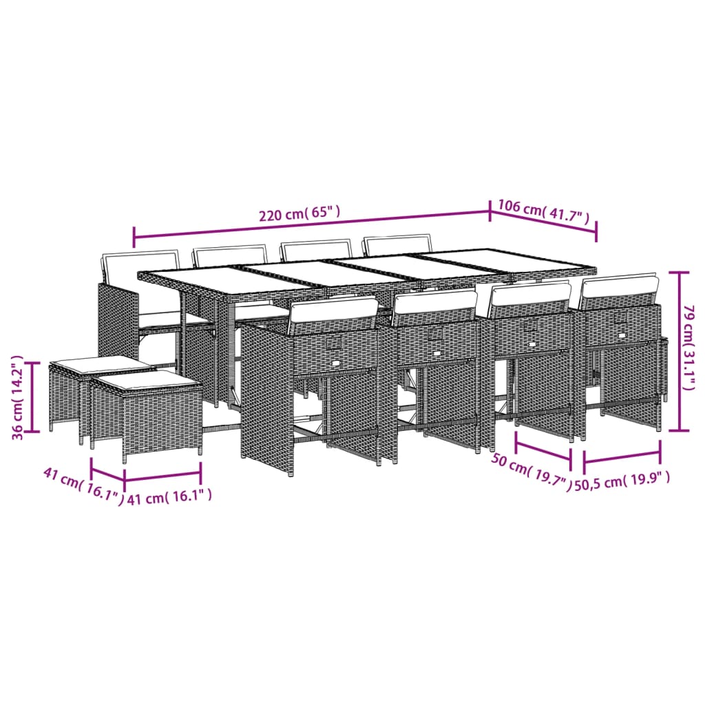 vidaXL Set muebles de jardín 13 pzas y cojines ratán sintético marrón