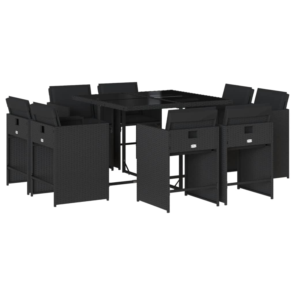 vidaXL Set de comedor de jardín 9 pzas y cojines ratán sintético negro