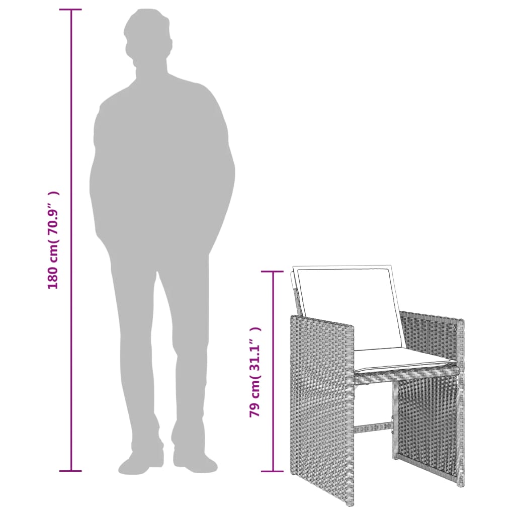 vidaXL Set de comedor de jardín 11 pzas y cojines ratán sintético gris