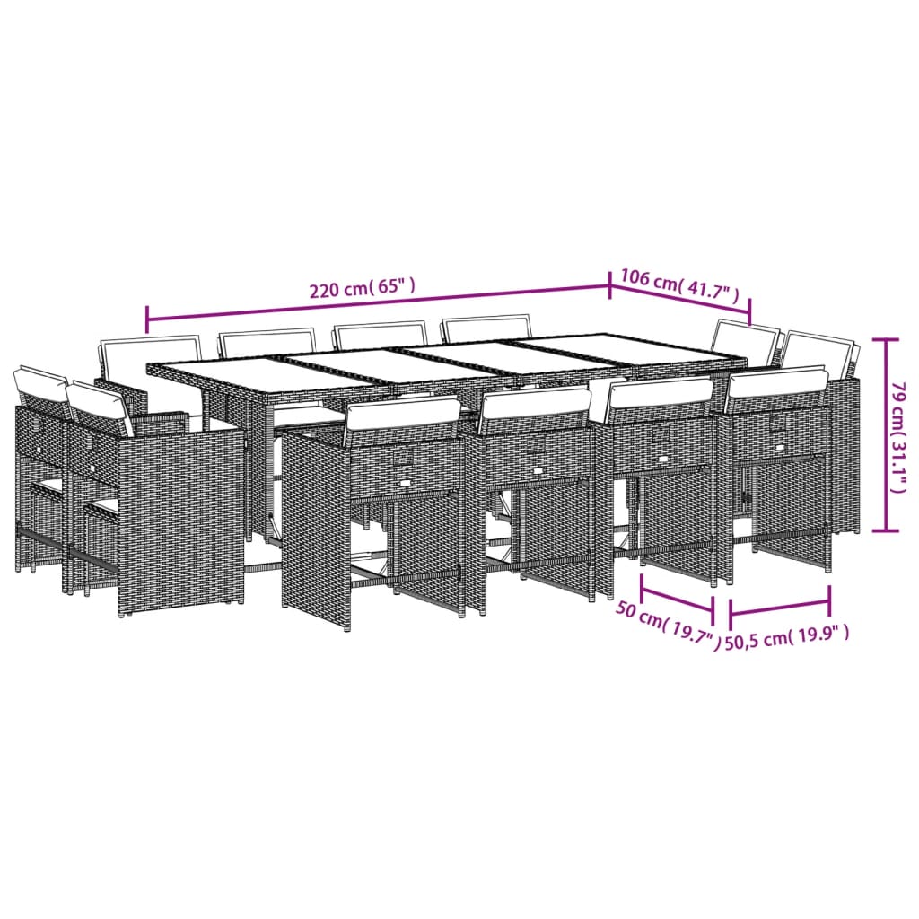 vidaXL Set muebles de jardín 13 pzas y cojines ratán sintético marrón