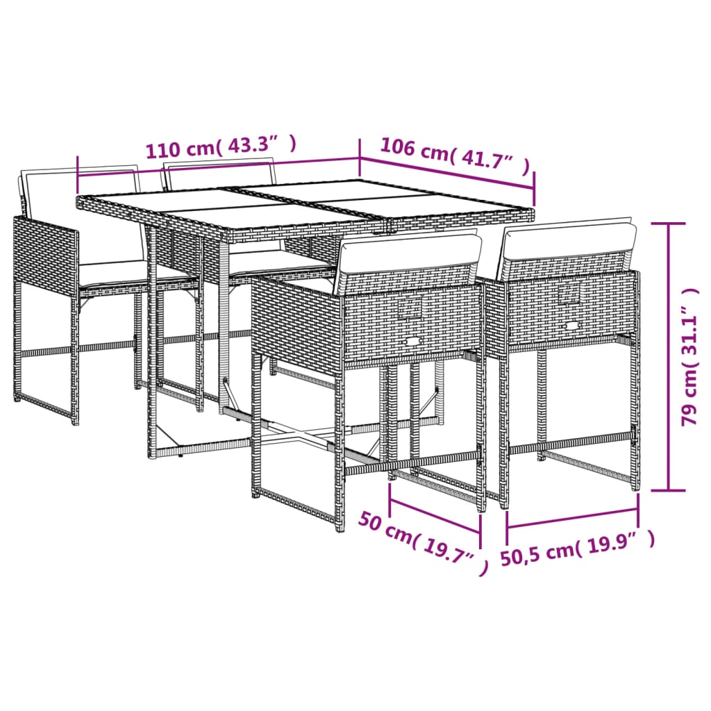 vidaXL Set comedor de jardín 5 piezas y cojines ratán sintético marrón