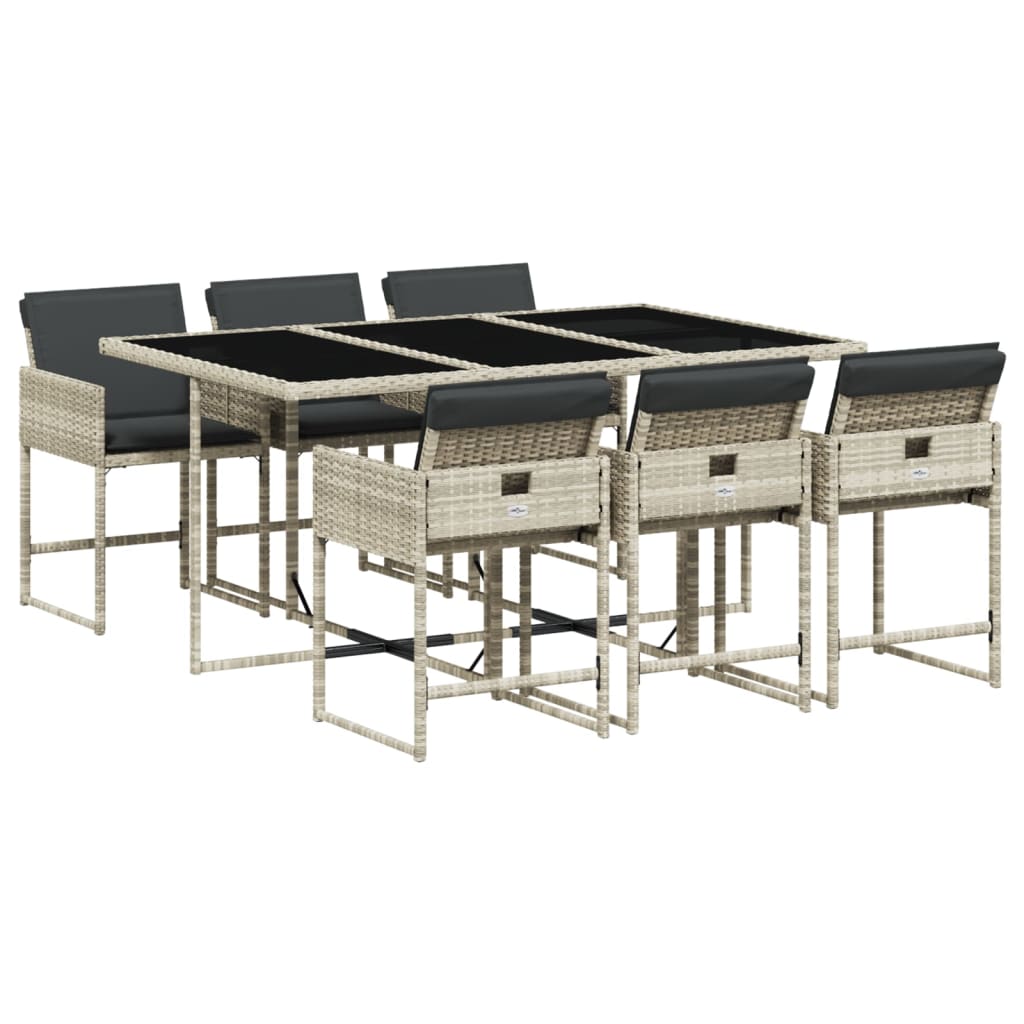 vidaXL Set comedor jardín 7 pzas y cojines ratán sintético gris claro