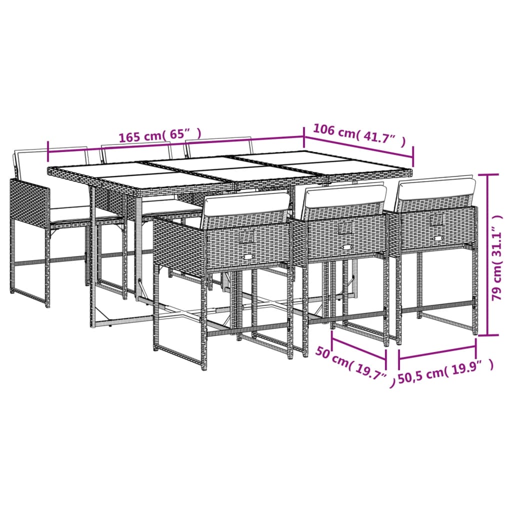 vidaXL Set comedor jardín 7 pzas y cojines ratán sintético gris claro