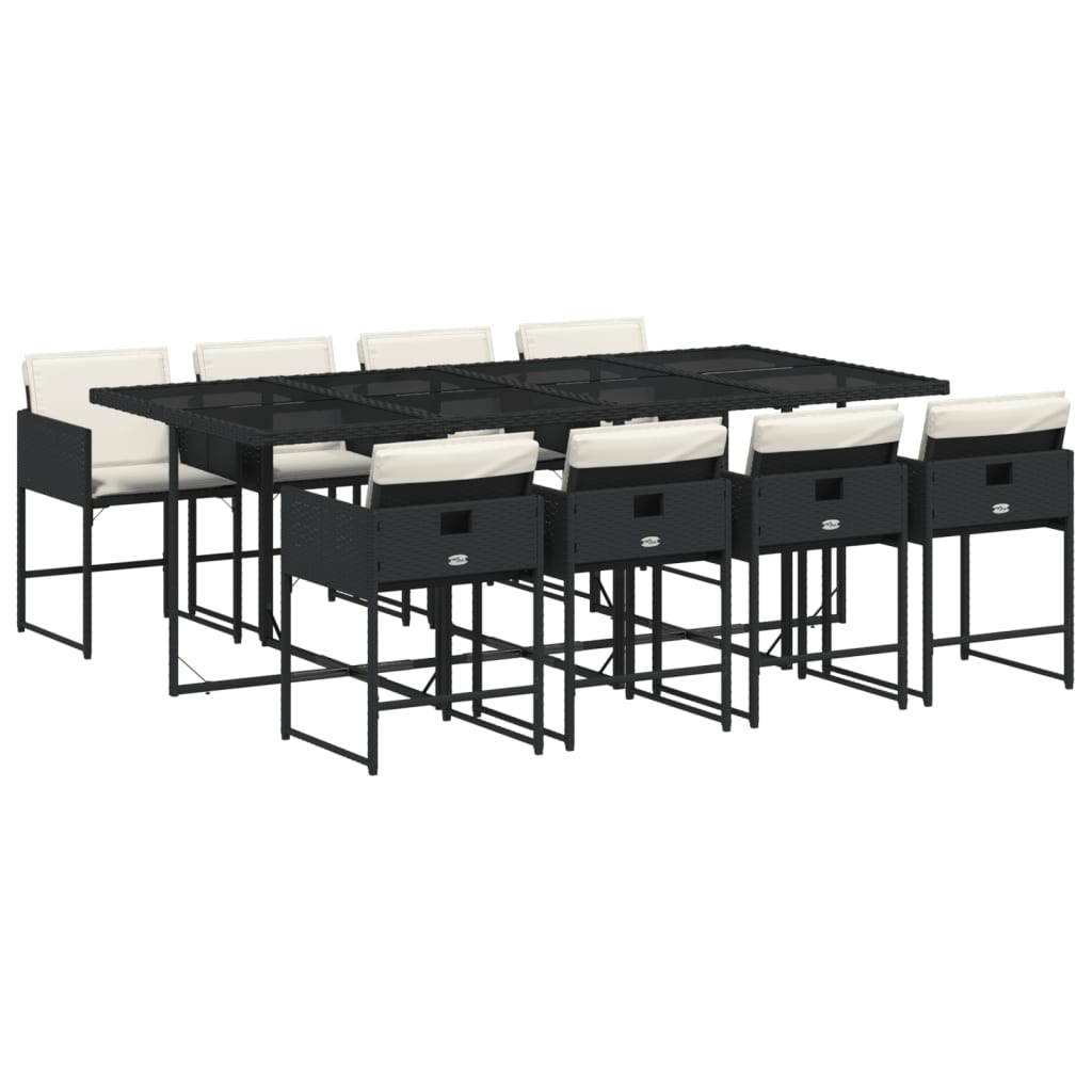 vidaXL Set de comedor de jardín 9 pzas y cojines ratán sintético negro